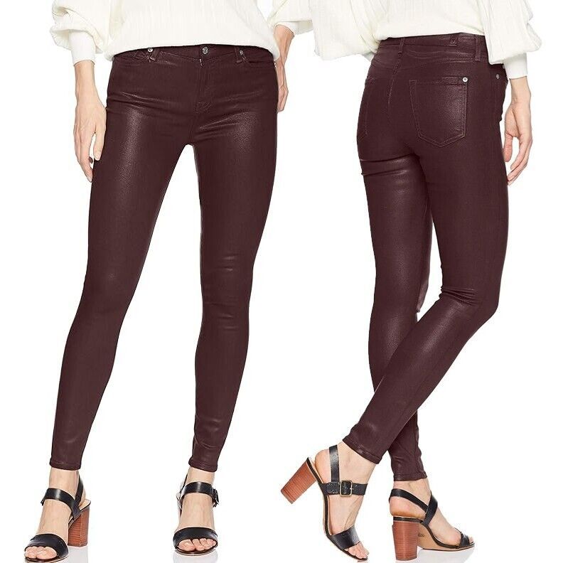 Nwt $199 7 For All Mankind Ankle Skinny Plum Coated Denim Jeans 32x27 32s Short